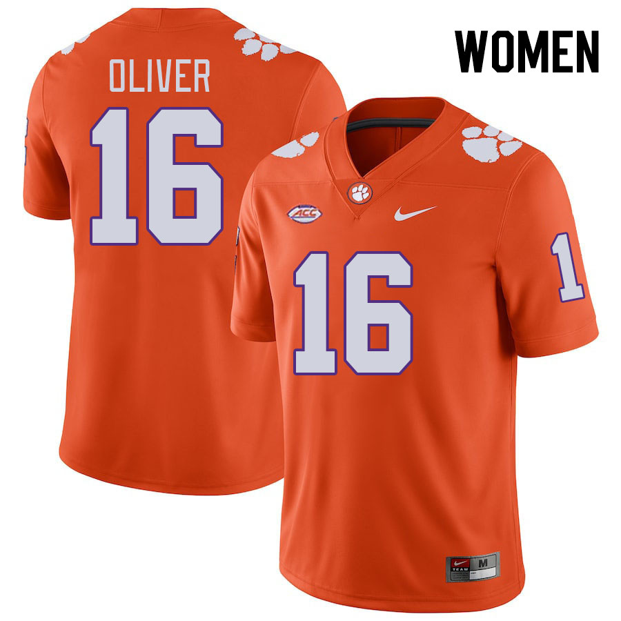 Women #16 Myles Oliver Clemson Tigers College Football Jerseys Stitched-Orange - Click Image to Close